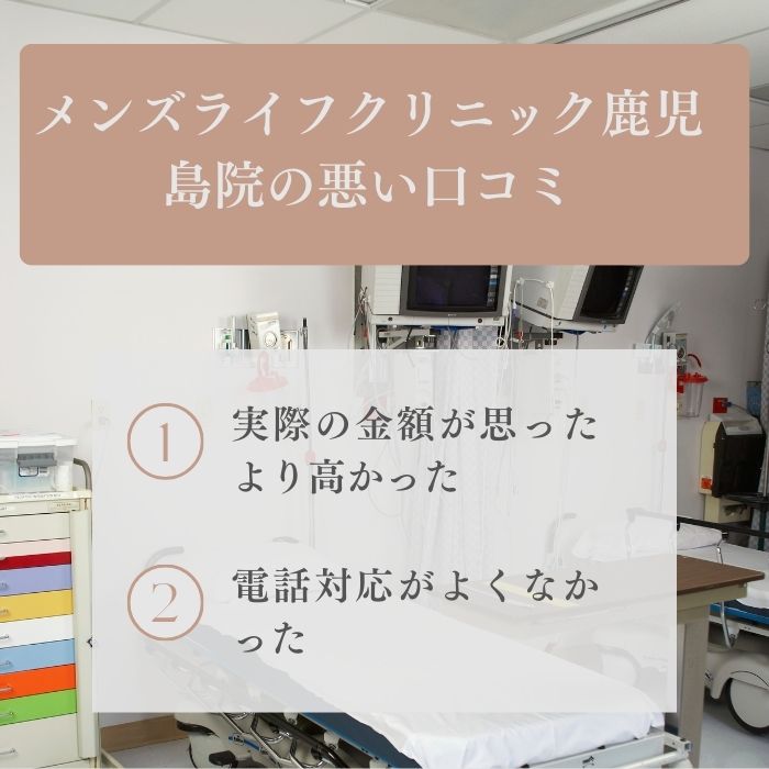 メンズライフクリニック鹿児島院に関する悪い口コミ